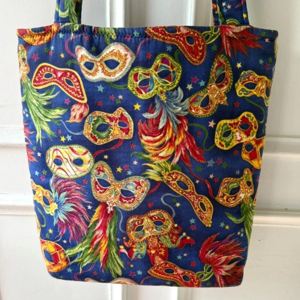 Handmade Mardi Gras Masquerade Tote Bag Double Strap Shoulder Purse Colorful - Picture 4 of 9